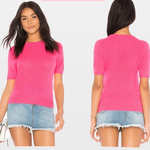 White + Warren Fitted Cashmere Tee in Neon Pink - Picture 8 of 8